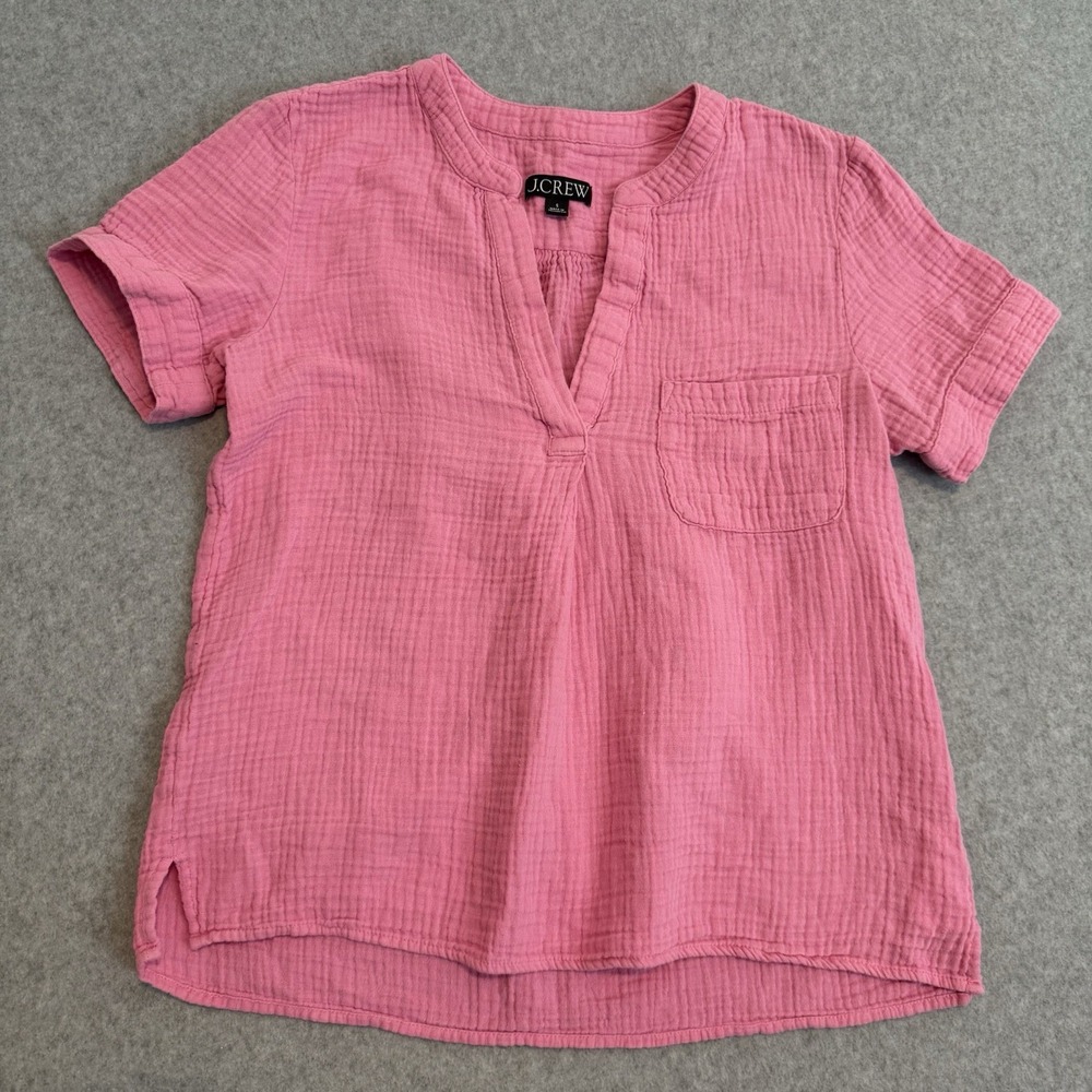 J. Crew Shirt Pink Gauze V Neck Pullover Pocket 100% Cotton Notch Waist Size S
